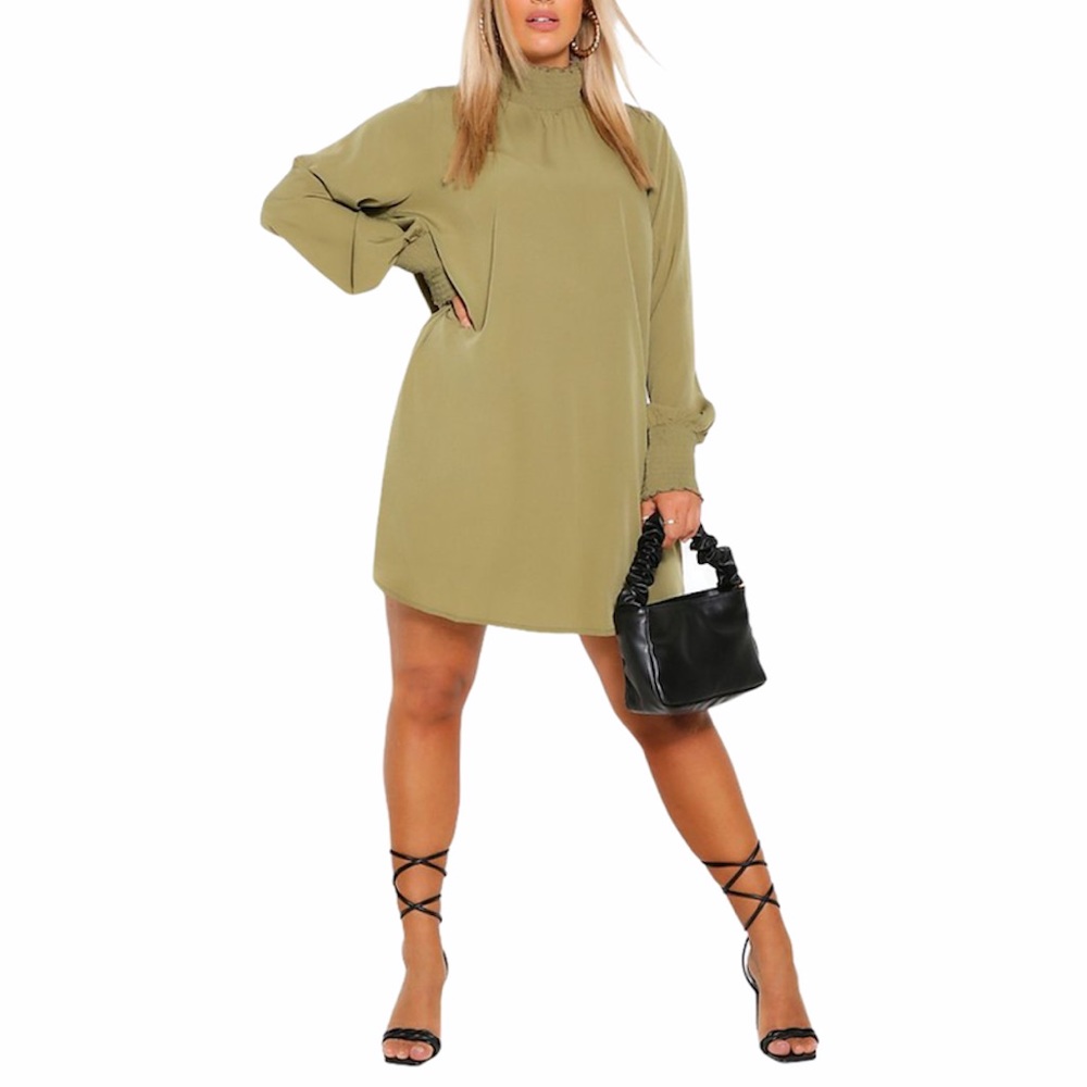 Boohoo Plus Shirred Neck & Sleeve Smock Dress